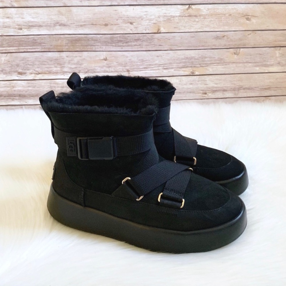 UGG Black Classic Boom Buckle Platform Booties